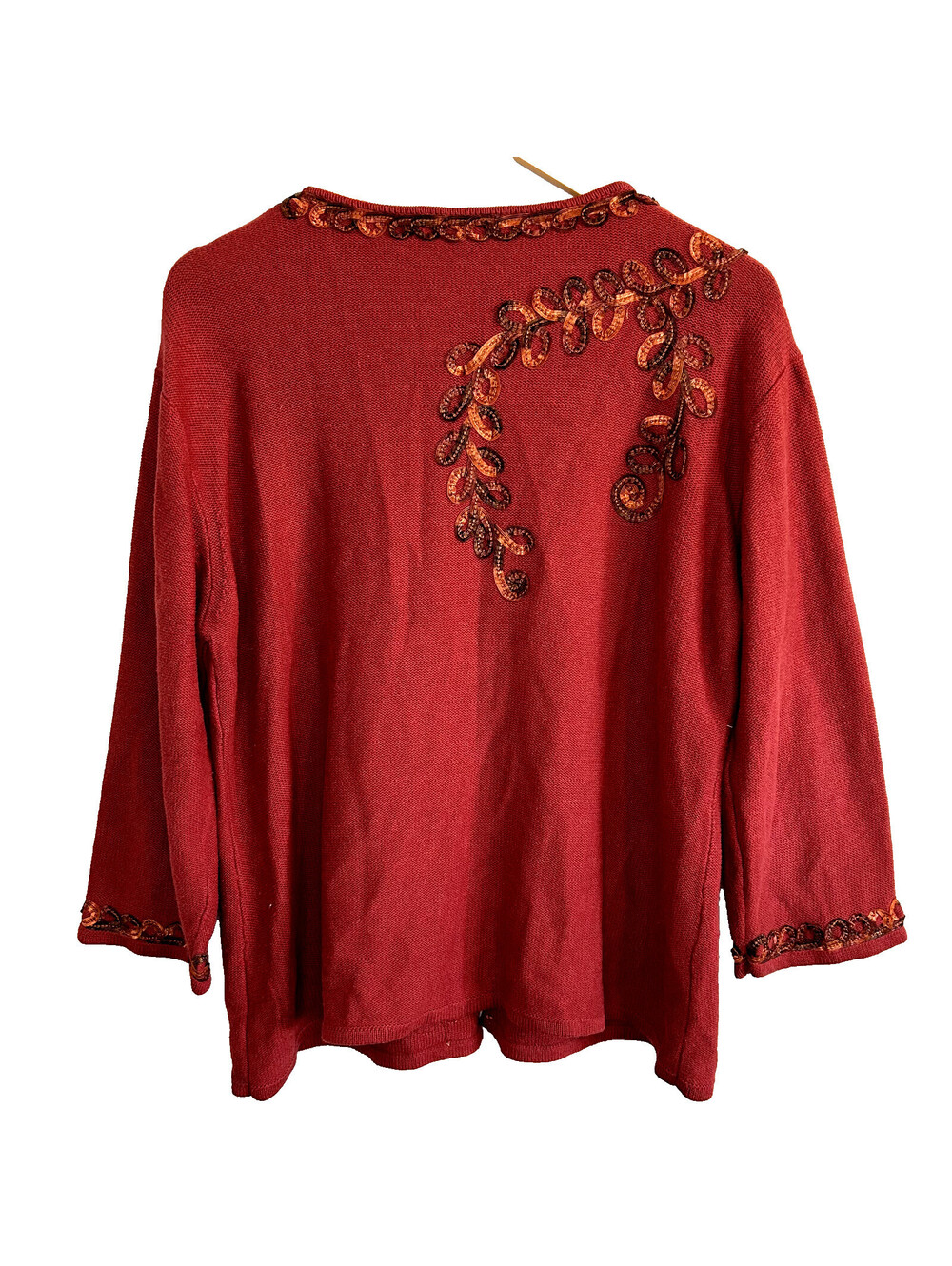Coldwater Creek Beaded Cardigan Womens XL Burgundy Floral Embellished Boho Knit - Picture 3 of 8